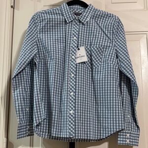 UNTUCKit Women's Blue and White Checkered Button Down Shirt